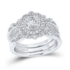 14k White Gold Round Diamond Bridal Wedding Ring Band Set 1 Cttw