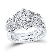  14k White Gold Round Diamond Bridal Wedding Ring Band Set 1 Cttw