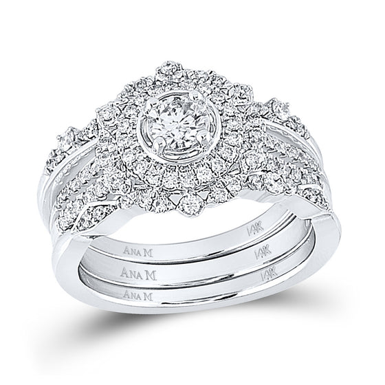 14k White Gold Round Diamond Bridal Wedding Ring Band Set 1 Cttw