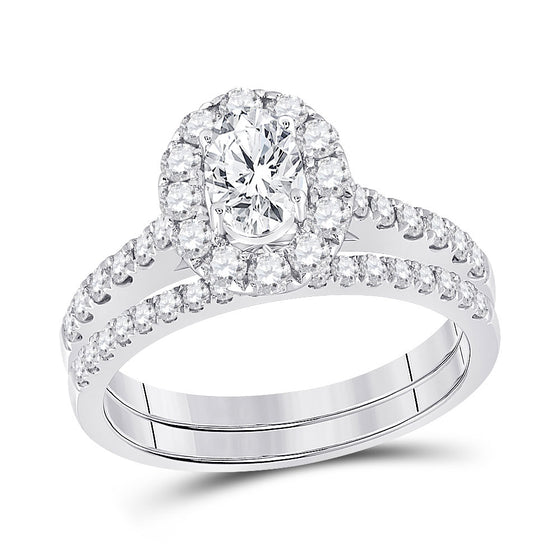 14k White Gold Oval Diamond Bridal Wedding Ring Band Set 1-3/8 Cttw