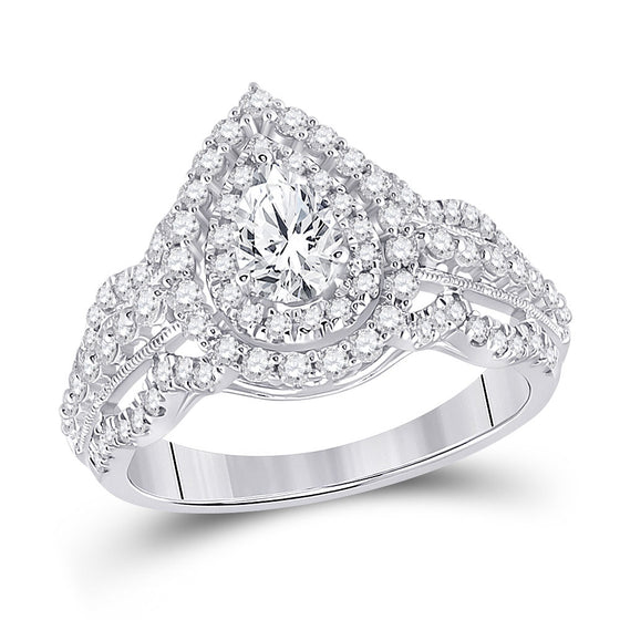 14k White Gold Pear Diamond Solitaire Bridal Wedding Engagement Ring 1-1/3 Cttw