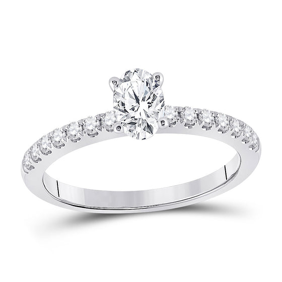 14k White Gold Oval Diamond Solitaire Bridal Wedding Engagement Ring 3/4 Cttw