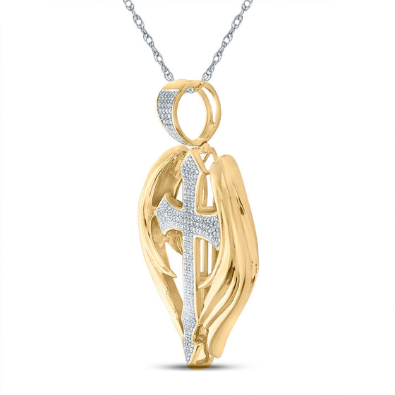 10k Yellow Gold Mens Round Diamond Wings Cross Charm Pendant 1/2 Cttw
