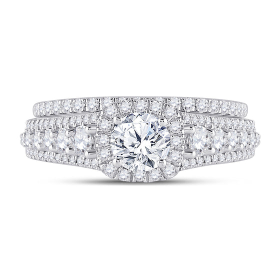 14k White Gold Round Diamond Bridal Wedding Ring Band Set 2-1/3 Cttw