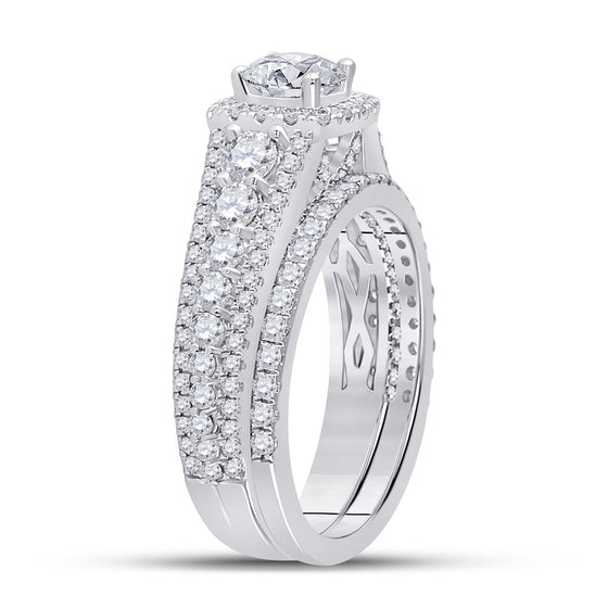 14k White Gold Round Diamond Bridal Wedding Ring Band Set 2-1/3 Cttw