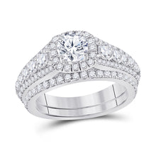  14k White Gold Round Diamond Bridal Wedding Ring Band Set 2-1/3 Cttw