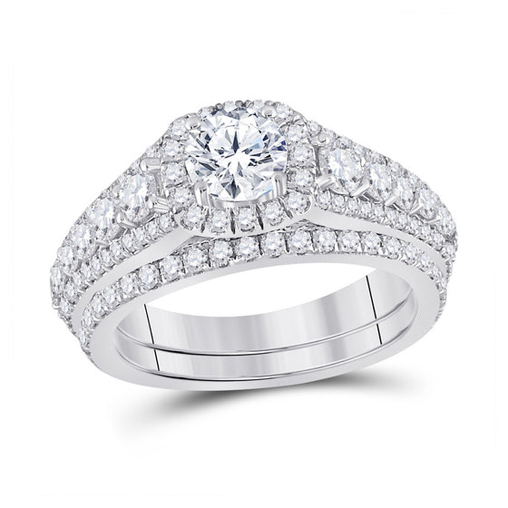 14k White Gold Round Diamond Bridal Wedding Ring Band Set 2-1/3 Cttw
