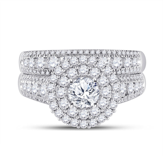 14k White Gold Round Diamond Bridal Wedding Ring Band Set 2 Cttw