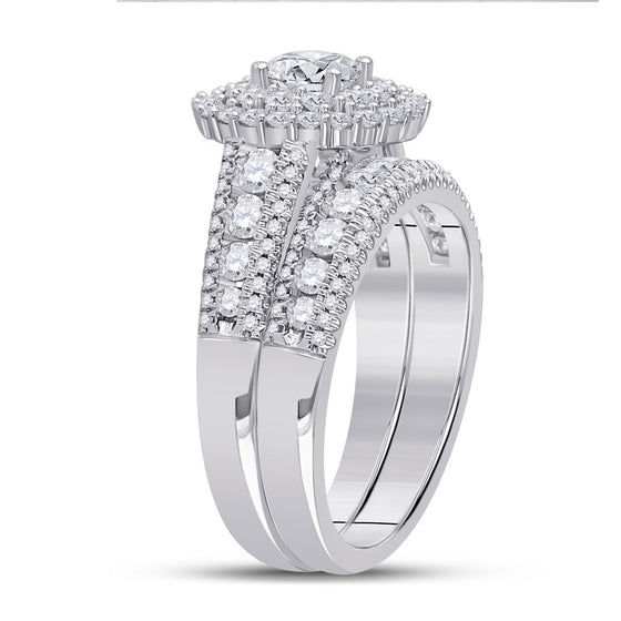 14k White Gold Round Diamond Bridal Wedding Ring Band Set 2 Cttw