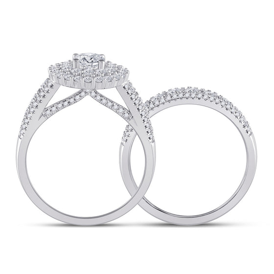 14k White Gold Round Diamond Bridal Wedding Ring Band Set 2 Cttw