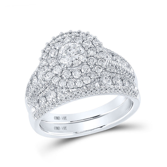 14k White Gold Round Diamond Bridal Wedding Ring Band Set 2 Cttw