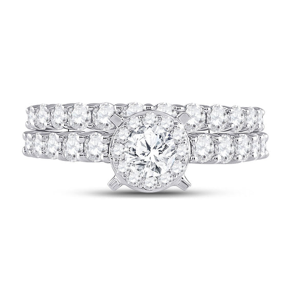 14k White Gold Round Diamond Bridal Wedding Ring Band Set 2 Cttw