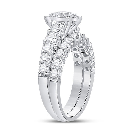 14k White Gold Round Diamond Bridal Wedding Ring Band Set 2 Cttw