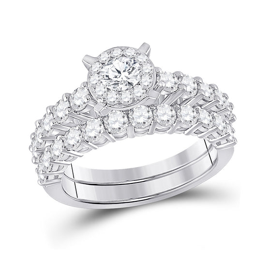 14k White Gold Round Diamond Bridal Wedding Ring Band Set 2 Cttw