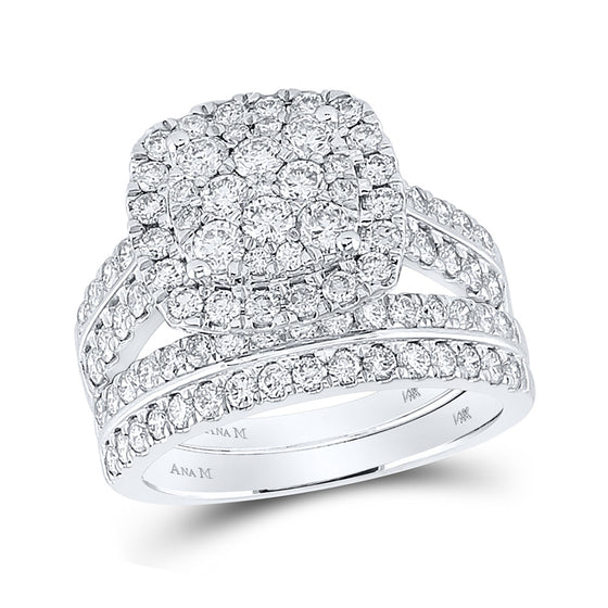 14k White Gold Round Diamond Bridal Wedding Ring Band Set 2 Cttw