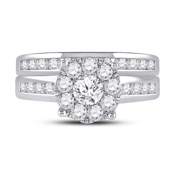 14k White Gold Round Diamond Bridal Wedding Ring Band Set 1-1/2 Cttw