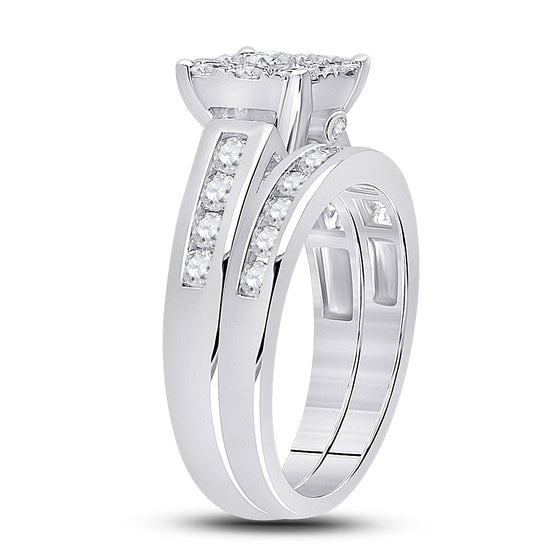 14k White Gold Round Diamond Bridal Wedding Ring Band Set 1-1/2 Cttw