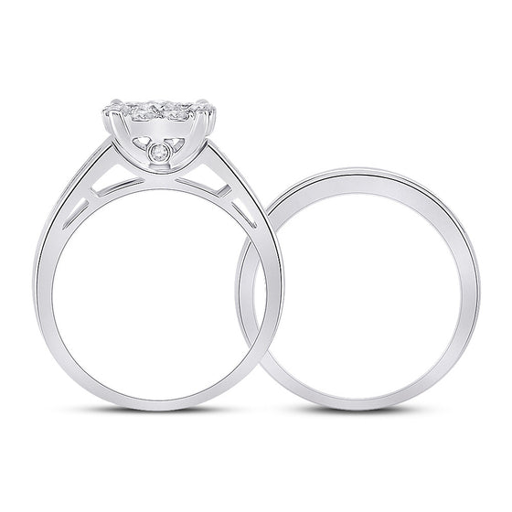 14k White Gold Round Diamond Bridal Wedding Ring Band Set 1-1/2 Cttw
