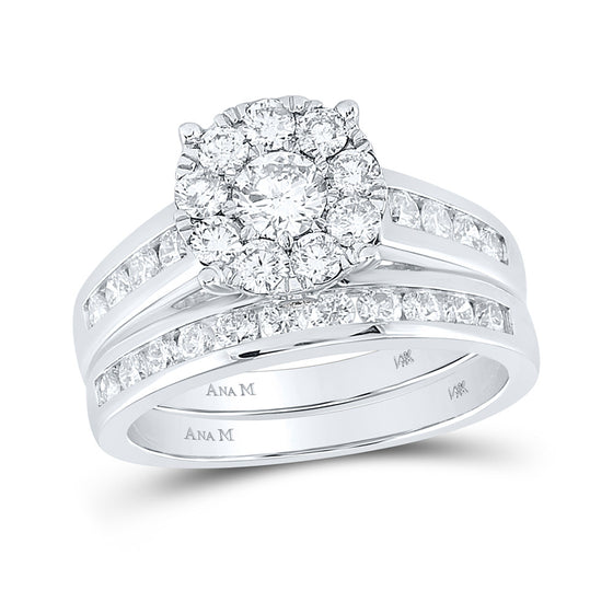 14k White Gold Round Diamond Bridal Wedding Ring Band Set 1-1/2 Cttw