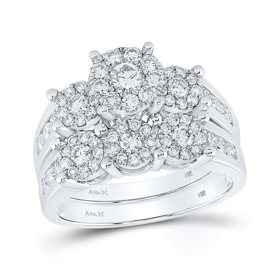 14k White Gold Round Diamond Bridal Wedding Ring Band Set 1-1/2 Cttw