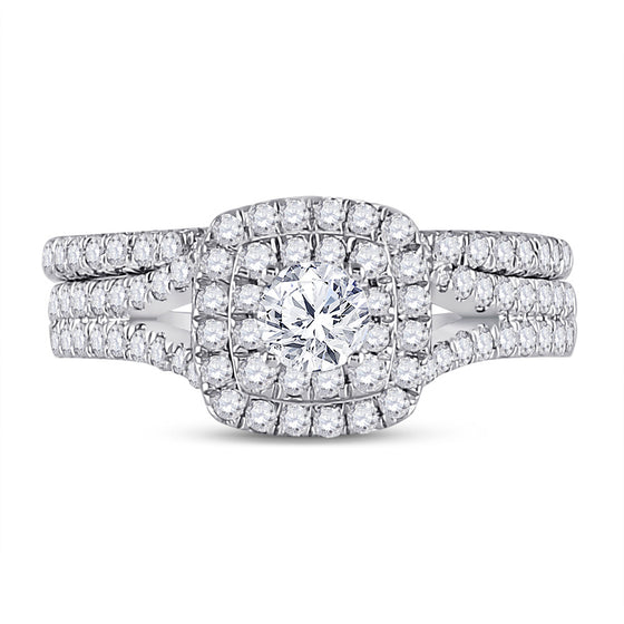 10k White Gold Round Diamond Bridal Wedding Ring Band Set 1 Cttw