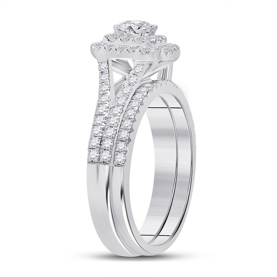 10k White Gold Round Diamond Bridal Wedding Ring Band Set 1 Cttw