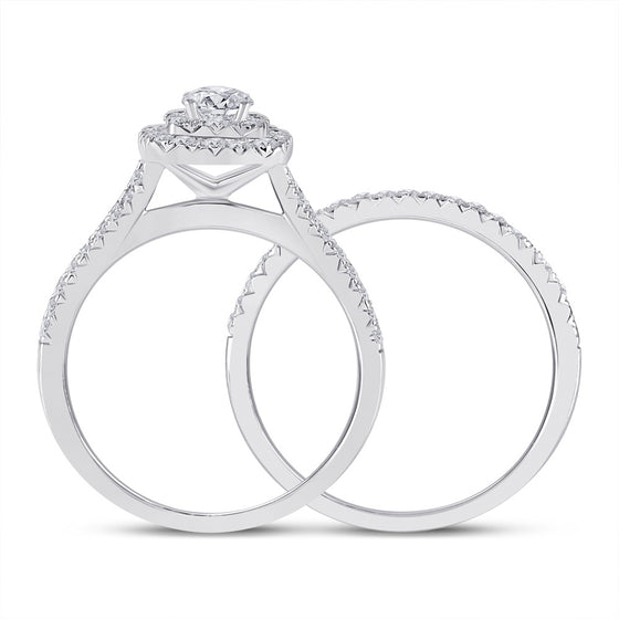 10k White Gold Round Diamond Bridal Wedding Ring Band Set 1 Cttw