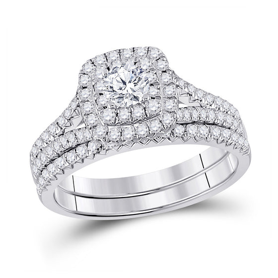 10k White Gold Round Diamond Bridal Wedding Ring Band Set 1 Cttw
