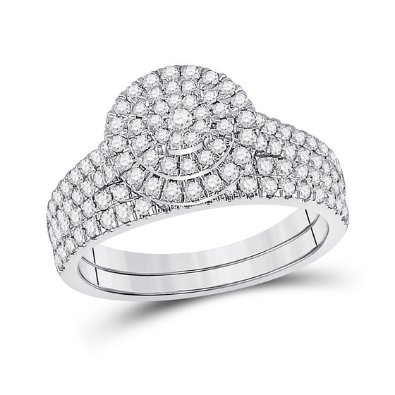 10k White Gold Round Diamond Bridal Wedding Ring Band Set 1 Cttw