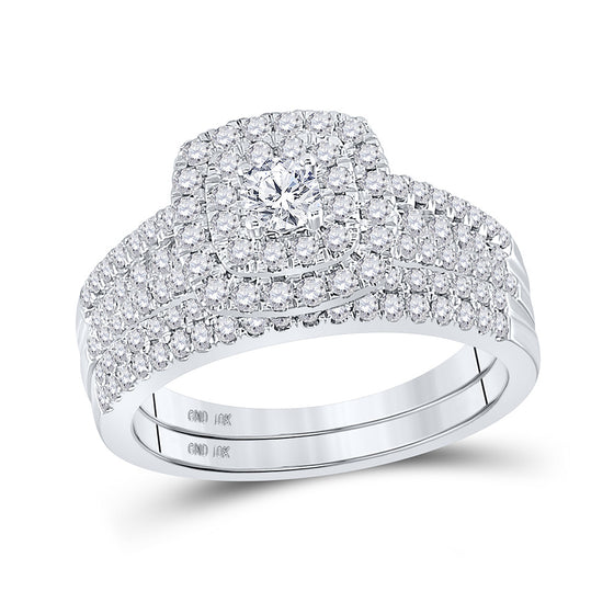10k White Gold Round Diamond Bridal Wedding Ring Band Set 1 Cttw
