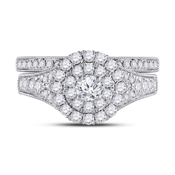 10k White Gold Round Diamond Bridal Wedding Ring Band Set 1 Cttw