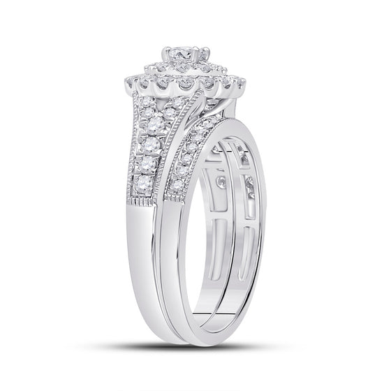 10k White Gold Round Diamond Bridal Wedding Ring Band Set 1 Cttw