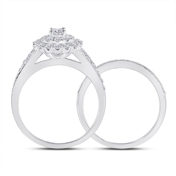 10k White Gold Round Diamond Bridal Wedding Ring Band Set 1 Cttw