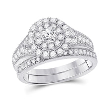 10k White Gold Round Diamond Bridal Wedding Ring Band Set 1 Cttw
