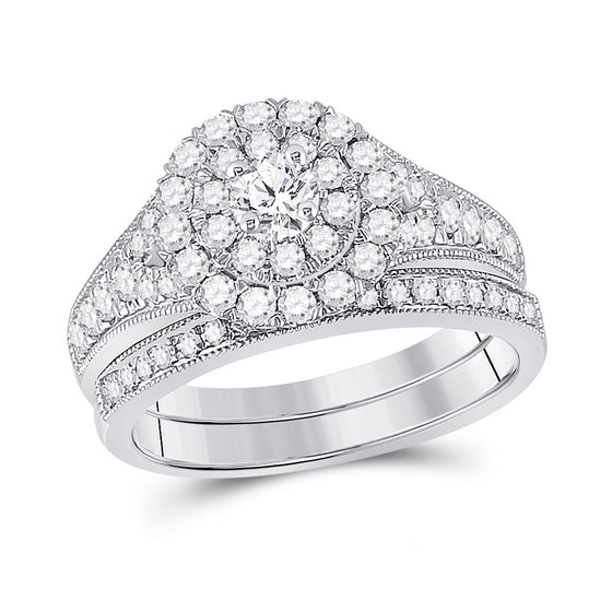 10k White Gold Round Diamond Bridal Wedding Ring Band Set 1 Cttw