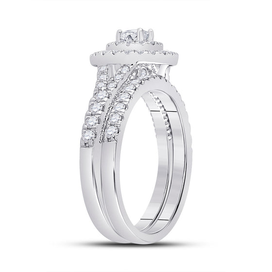 10k White Gold Round Diamond Bridal Wedding Ring Band Set 1 Cttw