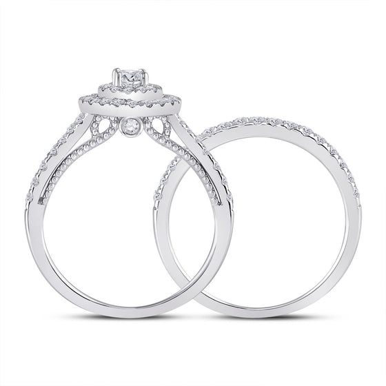 10k White Gold Round Diamond Bridal Wedding Ring Band Set 1 Cttw