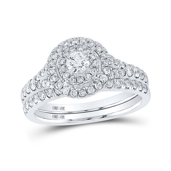 10k White Gold Round Diamond Bridal Wedding Ring Band Set 1 Cttw