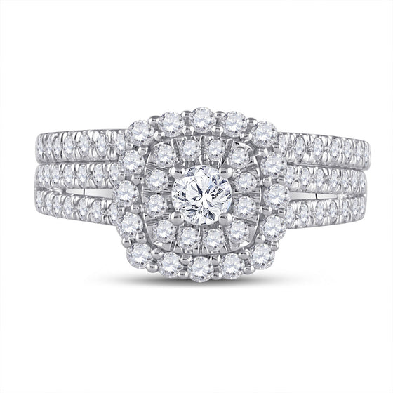 10k White Gold Round Diamond Bridal Wedding Ring Band Set 1 Cttw