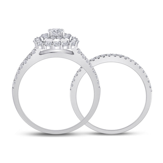 10k White Gold Round Diamond Bridal Wedding Ring Band Set 1 Cttw