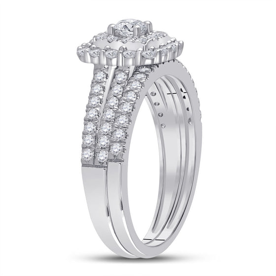 10k White Gold Round Diamond Bridal Wedding Ring Band Set 1 Cttw