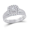 10k White Gold Round Diamond Bridal Wedding Ring Band Set 1 Cttw