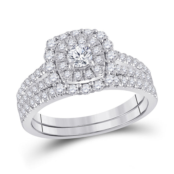 10k White Gold Round Diamond Bridal Wedding Ring Band Set 1 Cttw