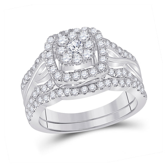 10k White Gold Round Diamond Bridal Wedding Ring Band Set 1 Cttw