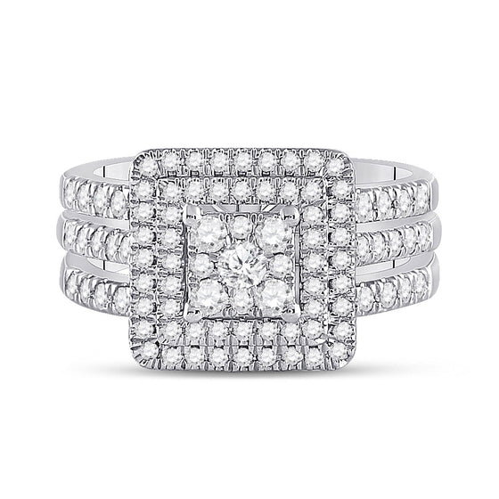 10k White Gold Round Diamond Bridal Wedding Ring Band Set 1 Cttw