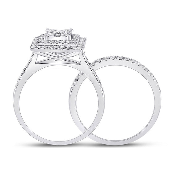 10k White Gold Round Diamond Bridal Wedding Ring Band Set 1 Cttw