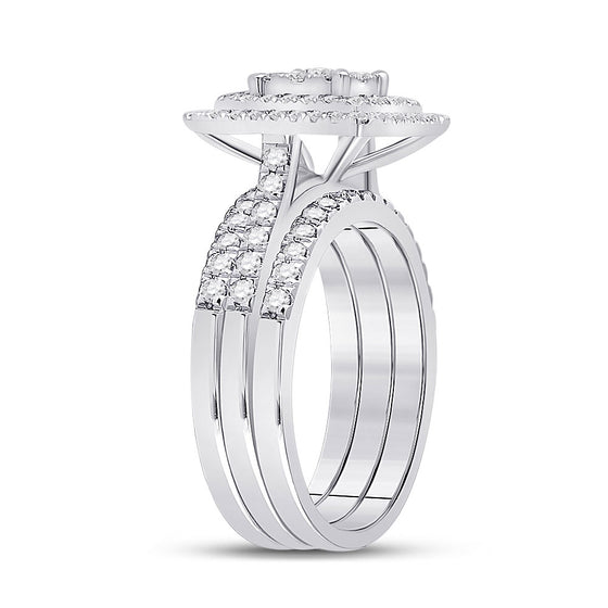 10k White Gold Round Diamond Bridal Wedding Ring Band Set 1 Cttw