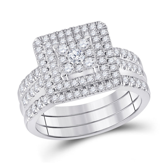10k White Gold Round Diamond Bridal Wedding Ring Band Set 1 Cttw