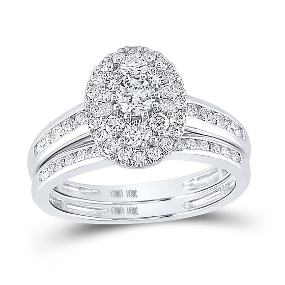 10k White Gold Round Diamond Oval Bridal Wedding Ring Band Set 1 Cttw