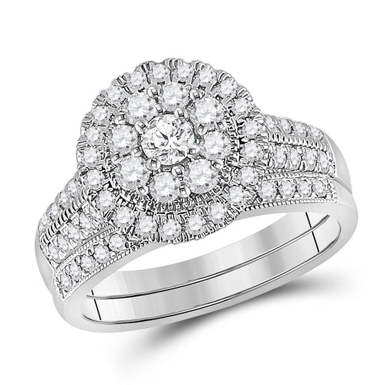 10k White Gold Round Diamond Bridal Wedding Ring Band Set 1 Cttw